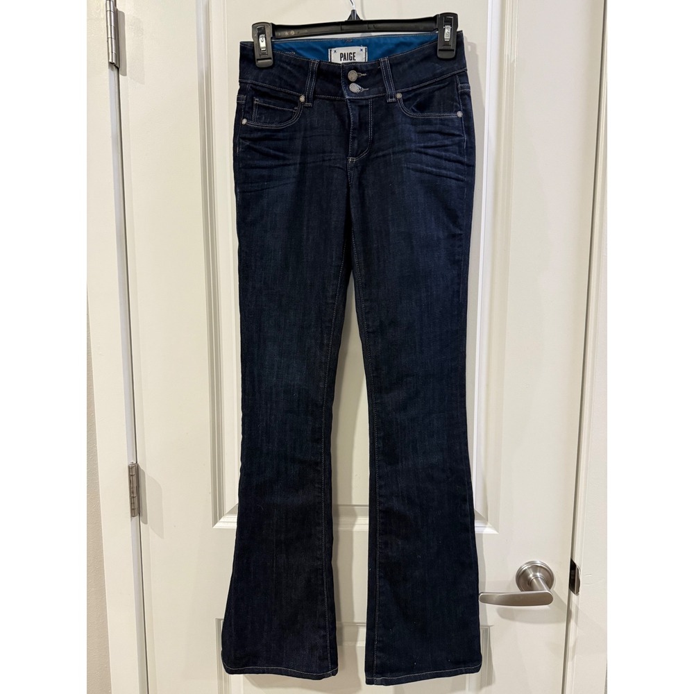 Paige‎ Womens Dark Wash Flare Jeans Double Button Mid Rise Indigo Size 24 x 32